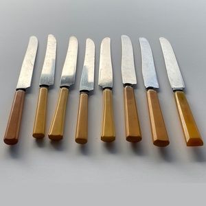 Vintage Butterscotch Bakelite Knives Set of 8